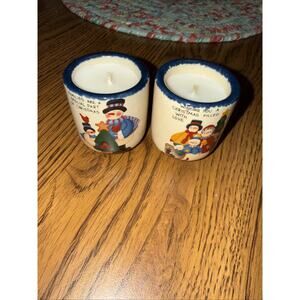 2 Candle Crock Set Christmas Santa Snowman Replacements